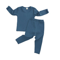 Load image into Gallery viewer, 2 Pieces Set Baby Kid Unisex Solid Color Striped Tops And Pants Wholesale 23011010
