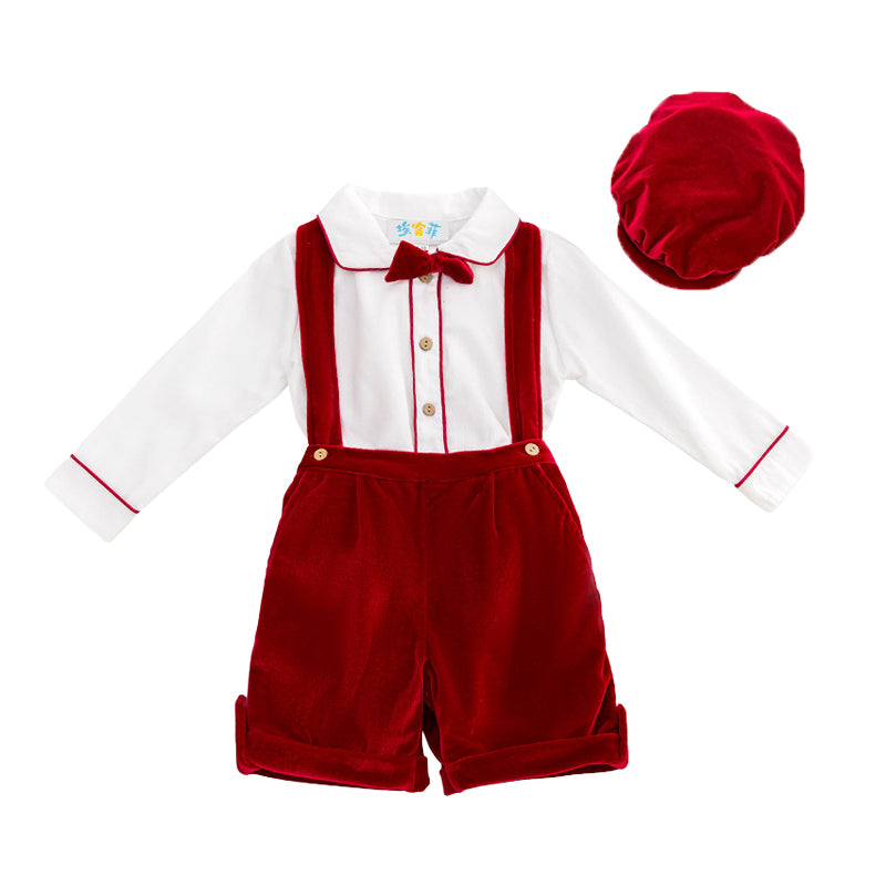 3 Pieces Set Baby Boys Bow Shirts Solid Color Rompers And Hats Wholesale 23011012