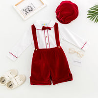 Load image into Gallery viewer, 3 Pieces Set Baby Boys Bow Shirts Solid Color Rompers And Hats Wholesale 23011012
