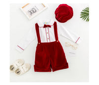 Load image into Gallery viewer, 3 Pieces Set Baby Boys Bow Shirts Solid Color Rompers And Hats Wholesale 23011012
