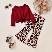 Load image into Gallery viewer, 2 Pieces Set Baby Kid Girls Solid Color Tops And Leopard Pants Wholesale 230110127
