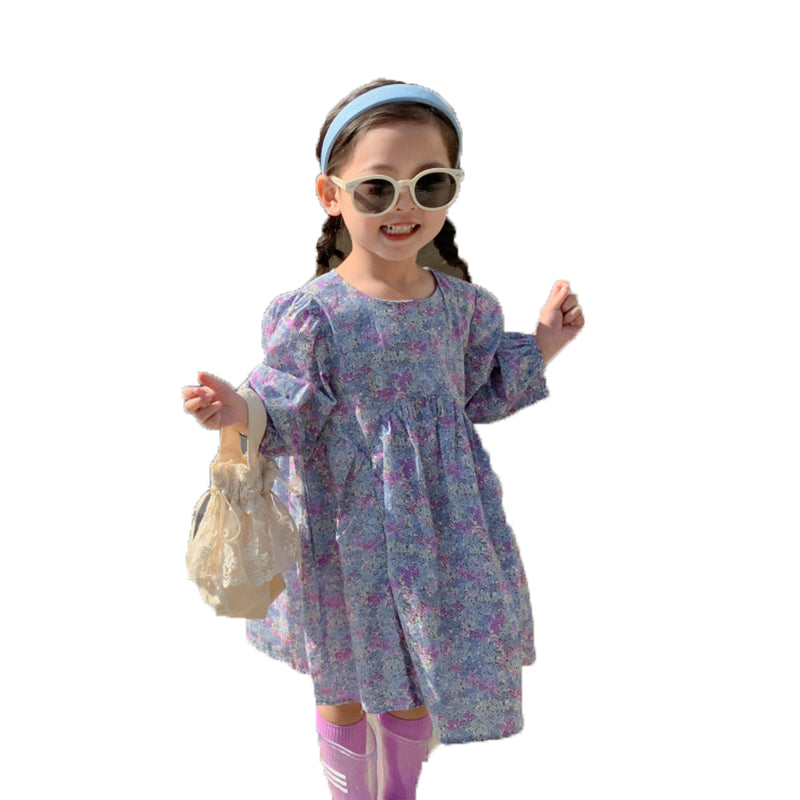 Baby Kid Girls Flower Print Dresses Wholesale 23011014