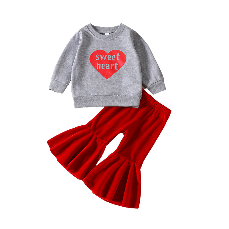 2 Pieces Set Baby Kid Girls Valentine's Day Letters Love heart Print Hoodies Swearshirts And Solid Color Pants Wholesale 230110146