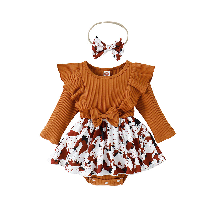 Baby Girls Color-blocking Bow Print Rompers Accessories Headwear Wholesale 230110175