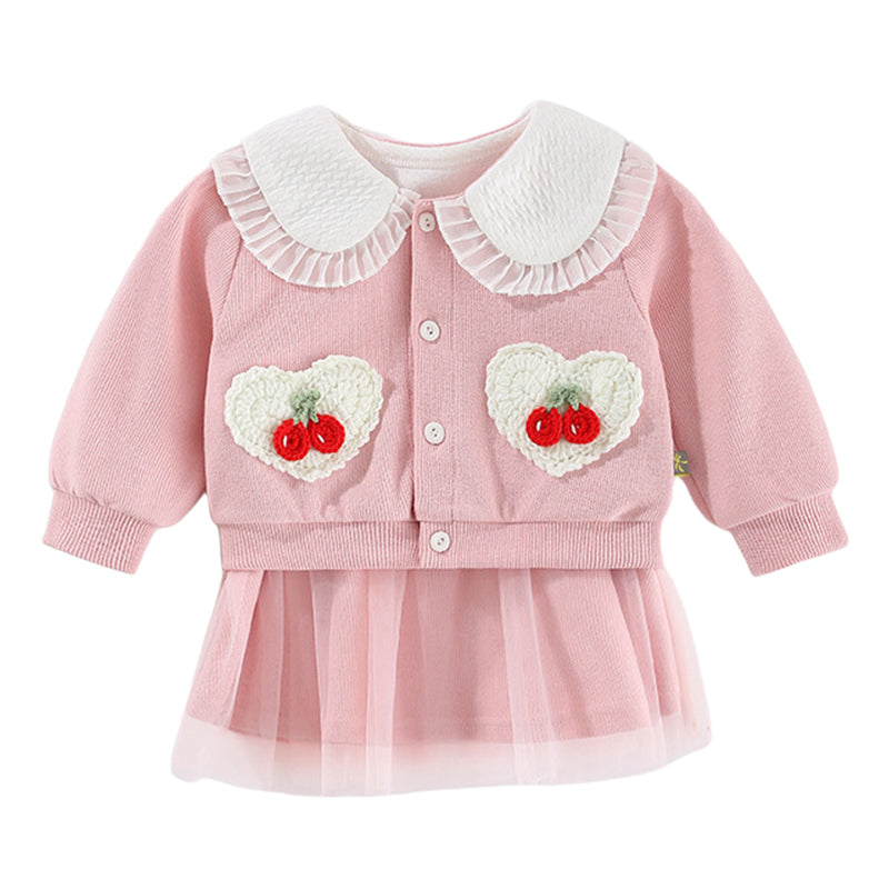 2 Pieces Set Baby Kid Girls Fruit Cardigan And Color-blocking Dresses Wholesale 230110203