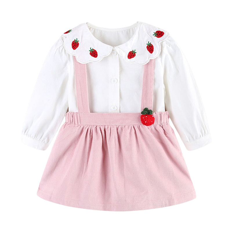 2 Pieces Set Baby Kid Girls Fruit Embroidered Tops And Dresses Wholesale 230110258