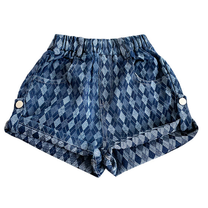 Baby Kid Girls Checked Shorts Wholesale 23011035
