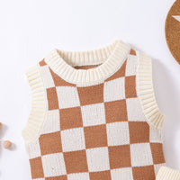 Load image into Gallery viewer, 2 Pieces Set Baby Kid Unisex Checked Crochet Sweaters And Shorts Wholesale 23011064
