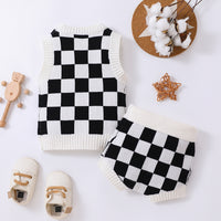Load image into Gallery viewer, 2 Pieces Set Baby Kid Unisex Checked Crochet Sweaters And Shorts Wholesale 23011064

