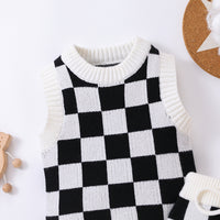 Load image into Gallery viewer, 2 Pieces Set Baby Kid Unisex Checked Crochet Sweaters And Shorts Wholesale 23011064
