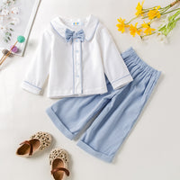 Load image into Gallery viewer, 2 Pieces Set Baby Boys Bow Shirts And Solid Color Pants Wholesale 23011070
