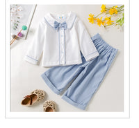 Load image into Gallery viewer, 2 Pieces Set Baby Boys Bow Shirts And Solid Color Pants Wholesale 23011070
