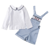 Load image into Gallery viewer, 2 Pieces Set Baby Kid Boys Solid Color Tops And Embroidered Rompers Wholesale 23011072
