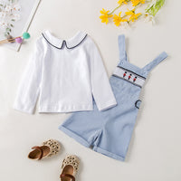 Load image into Gallery viewer, 2 Pieces Set Baby Kid Boys Solid Color Tops And Embroidered Rompers Wholesale 23011072
