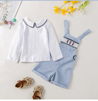 Load image into Gallery viewer, 2 Pieces Set Baby Kid Boys Solid Color Tops And Embroidered Rompers Wholesale 23011072
