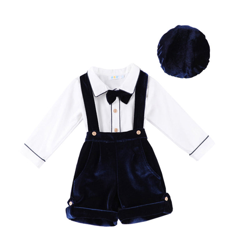 3 Pieces Set Baby Kid Boys Christmas Solid Color Bow Shirts And Jumpsuits And Hats Wholesale 23011080