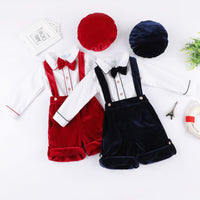 Load image into Gallery viewer, 3 Pieces Set Baby Kid Boys Christmas Solid Color Bow Shirts And Jumpsuits And Hats Wholesale 23011080
