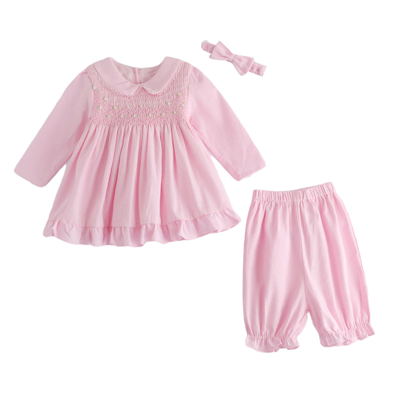 3 Pieces Set Baby Kid Girls Solid Color Tops And Pants And Headwear Wholesale 23011090