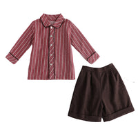 Load image into Gallery viewer, 2 Pieces Set Kid Boys Striped Shirts And Solid Color Shorts Wholesale 23011093

