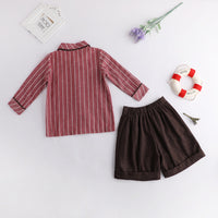 Load image into Gallery viewer, 2 Pieces Set Kid Boys Striped Shirts And Solid Color Shorts Wholesale 23011093
