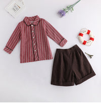 Load image into Gallery viewer, 2 Pieces Set Kid Boys Striped Shirts And Solid Color Shorts Wholesale 23011093
