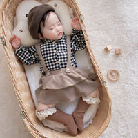 Load image into Gallery viewer, Baby Girls Solid Color Checked Print Rompers Wholesale 23011112

