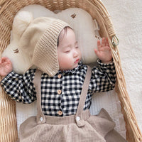 Load image into Gallery viewer, Baby Girls Solid Color Checked Print Rompers Wholesale 23011112
