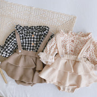 Load image into Gallery viewer, Baby Girls Solid Color Checked Print Rompers Wholesale 23011112
