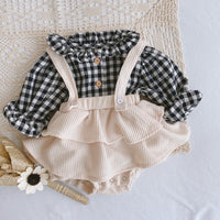 Load image into Gallery viewer, Baby Girls Solid Color Checked Print Rompers Wholesale 23011112
