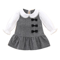 Load image into Gallery viewer, Baby Girls Color-blocking Houndstooth Bow Dresses Wholesale 230111136
