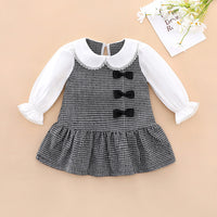 Load image into Gallery viewer, Baby Girls Color-blocking Houndstooth Bow Dresses Wholesale 230111136
