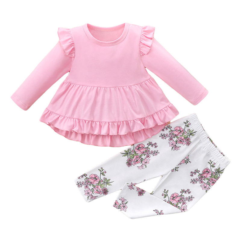 2 Pieces Set Baby Girls Solid Color Tops And Flower Pants Wholesale 230111138
