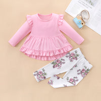 Load image into Gallery viewer, 2 Pieces Set Baby Girls Solid Color Tops And Flower Pants Wholesale 230111138
