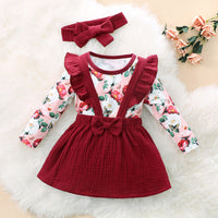 Load image into Gallery viewer, 3 Pieces Set Baby Girls Flower Rompers Solid Color Dresses And Bow Headwear Wholesale 230111152
