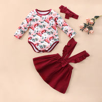 Load image into Gallery viewer, 3 Pieces Set Baby Girls Flower Rompers Solid Color Dresses And Bow Headwear Wholesale 230111152
