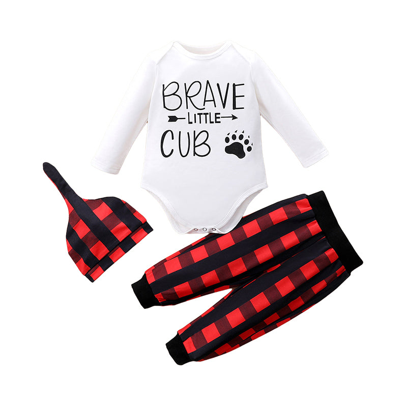 3 Pieces Set Baby Unisex Letters Rompers Checked Pants And Hats Wholesale 230111153