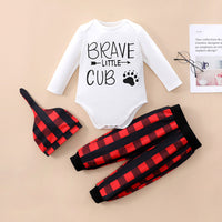 Load image into Gallery viewer, 3 Pieces Set Baby Unisex Letters Rompers Checked Pants And Hats Wholesale 230111153
