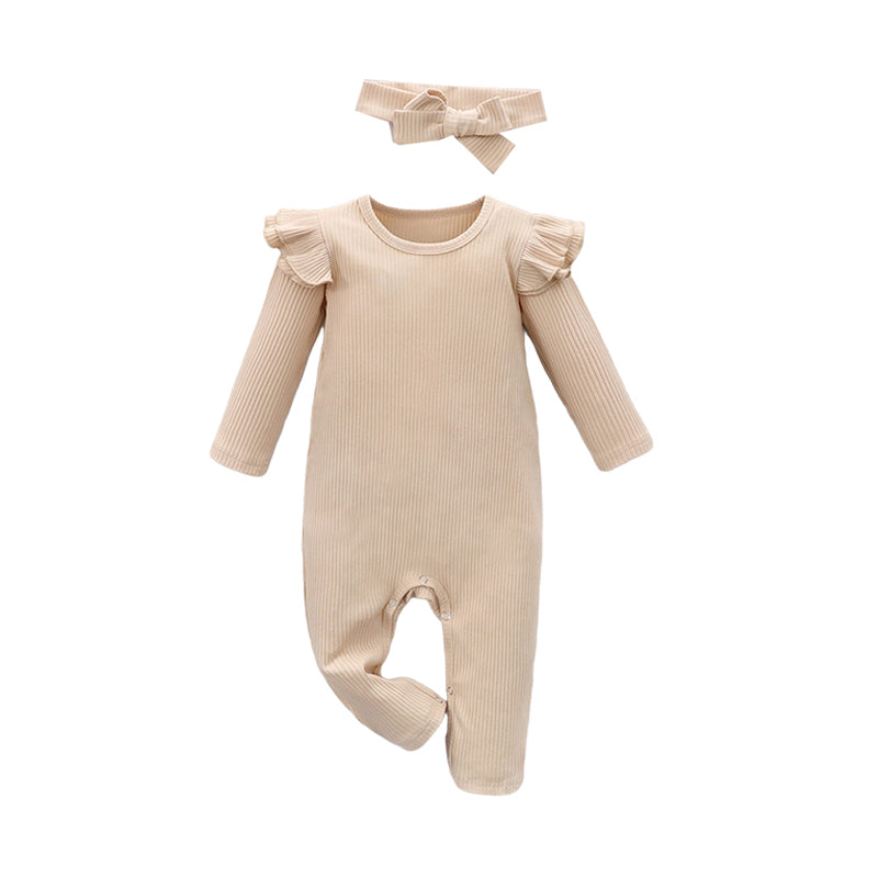 Baby Girls Solid Color Muslin&Ribbed Jumpsuits Wholesale 230111158