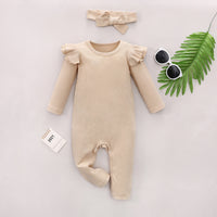 Load image into Gallery viewer, Baby Girls Solid Color Muslin&amp;Ribbed Jumpsuits Wholesale 230111158
