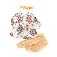 Load image into Gallery viewer, 3 Pieces Set Baby Girls Flower Tops Pants And Bow Headwear Wholesale 230111166
