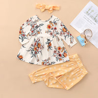 Load image into Gallery viewer, 3 Pieces Set Baby Girls Flower Tops Pants And Bow Headwear Wholesale 230111166
