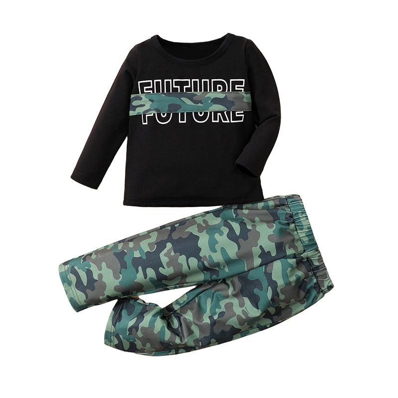 2 Pieces Set Baby Boys Letters Hoodies Sweatshirts And Camo Pants Wholesale 230111174