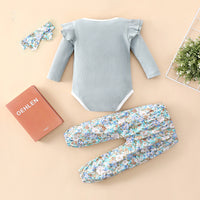 Load image into Gallery viewer, 2 Pieces Set Baby Girls Solid Color Print Rompers And Flower Pants Wholesale 230111183
