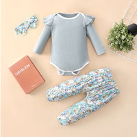 Load image into Gallery viewer, 2 Pieces Set Baby Girls Solid Color Print Rompers And Flower Pants Wholesale 230111183
