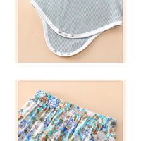 Load image into Gallery viewer, 2 Pieces Set Baby Girls Solid Color Print Rompers And Flower Pants Wholesale 230111183
