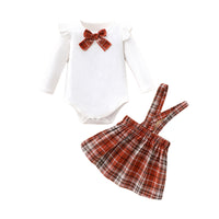 Load image into Gallery viewer, 2 Pieces Set Baby Girls Bow Rompers And Checked Dresses Wholesale 230111194
