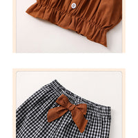 Load image into Gallery viewer, 2 Pieces Set Baby Girls Solid Color Tops And Bow Checked Pants Wholesale 230111198
