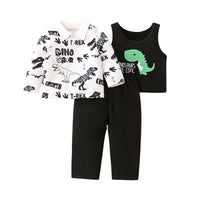 Load image into Gallery viewer, 3 Pieces Set Baby Boys Letters Dinosaur Print Polo Shirts Vests Waistcoats And Solid Color Pants Wholesale 230111208
