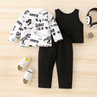 Load image into Gallery viewer, 3 Pieces Set Baby Boys Letters Dinosaur Print Polo Shirts Vests Waistcoats And Solid Color Pants Wholesale 230111208
