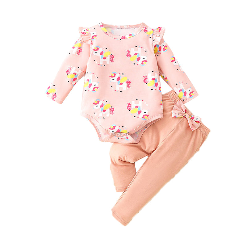 2 Pieces Set Baby Girls Cartoon Print Rompers And Bow Pants Wholesale 230111211